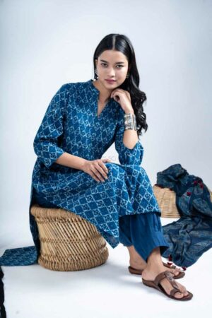 Image for Kusvaa Bpr50 Mythri Cotton Handblock Straight Kurta Sitting New