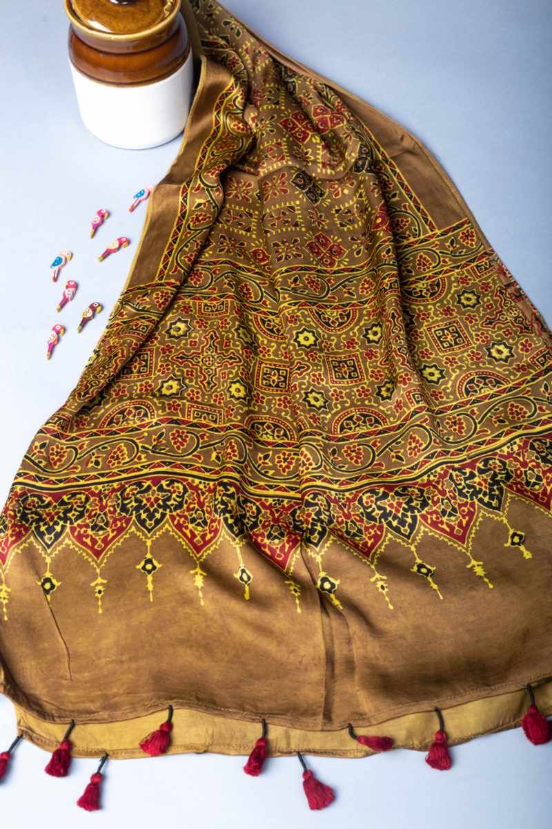 Image for Kusvaa Kiadupatta43 Mrinalini Kalamkari Modal Stole Closeup