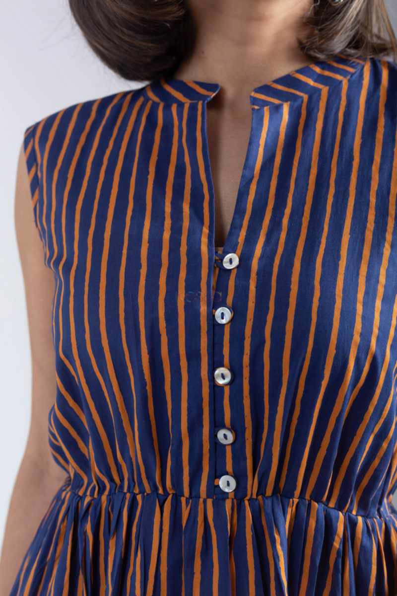 Image for Kusvaa Ne26 Jyoti Cotton Stripe Dress Closeup 2