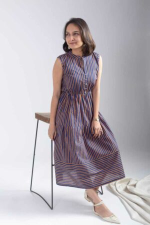Image for Kusvaa Ne26 Jyoti Cotton Stripe Dress Closeup