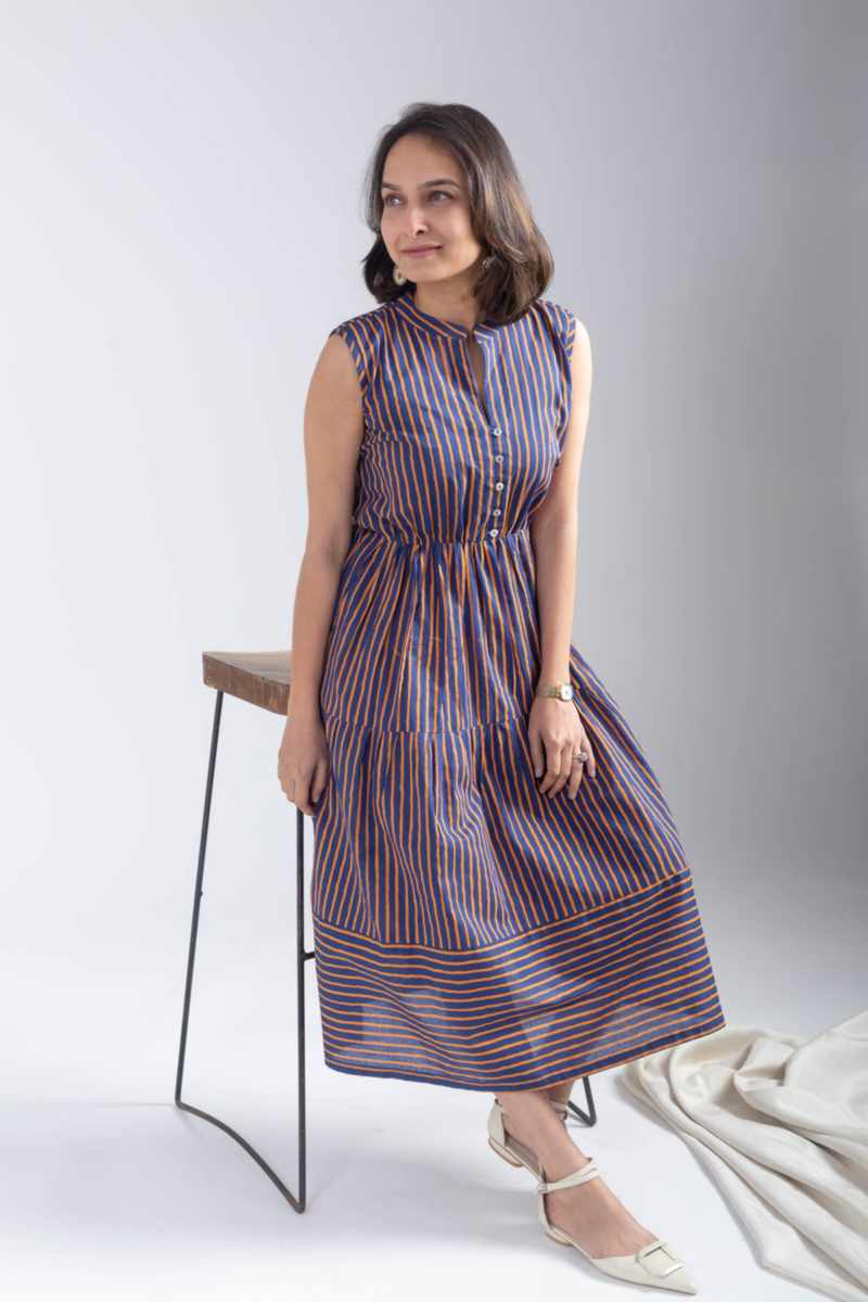 Image for Kusvaa Ne26 Jyoti Cotton Stripe Dress Closeup