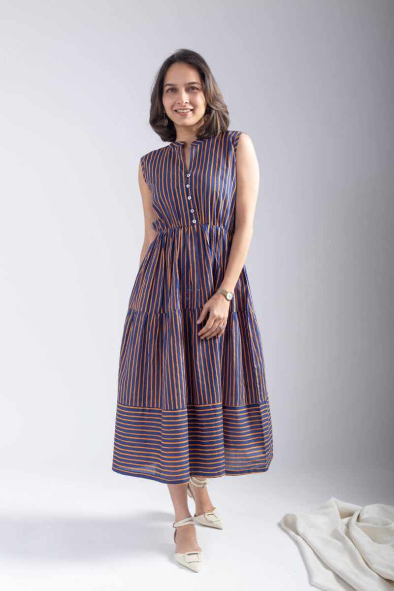 Image for Kusvaa Ne26 Jyoti Cotton Stripe Dress Front