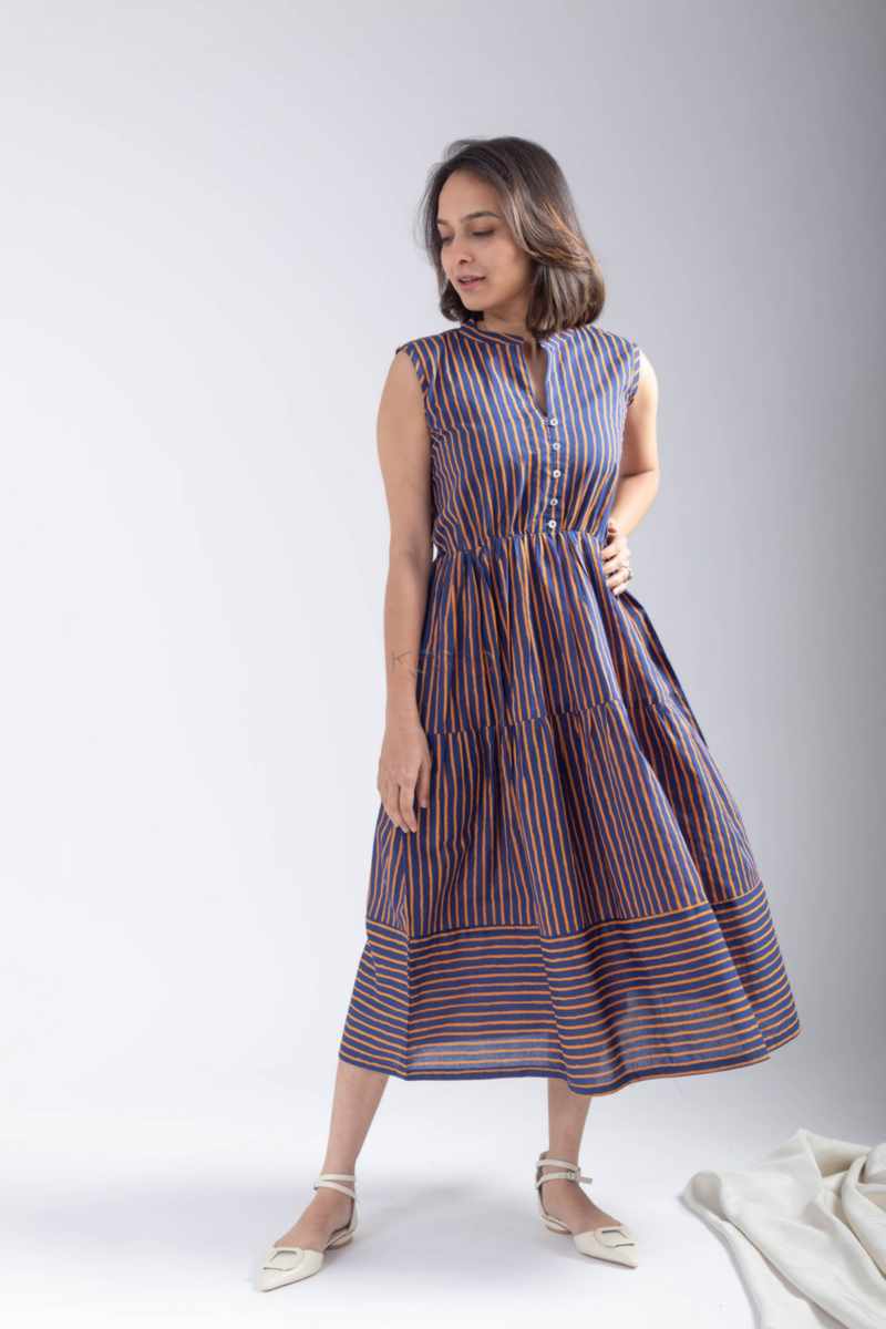 Image for Kusvaa Ne26 Jyoti Cotton Stripe Dress Side