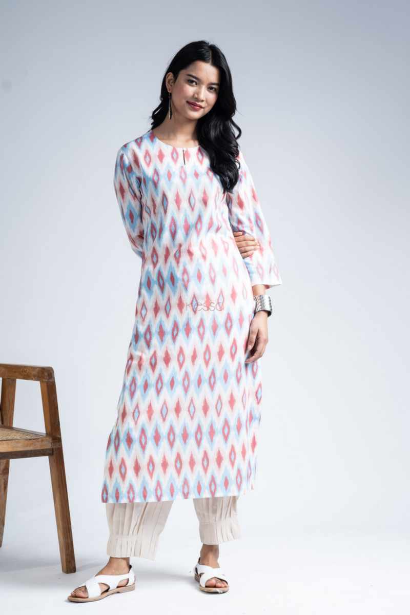 Image for Kusvaa Nekurta18 Ishmita Ikkat Print Straight Fit Kurta Front New