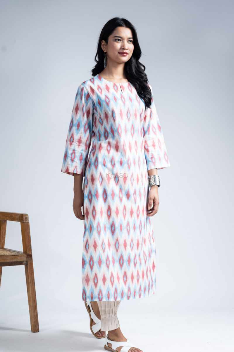 Image for Kusvaa Nekurta18 Ishmita Ikkat Print Straight Fit Kurta Side New