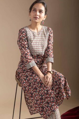 Image for Kusvaa Vcr255 Rohana Cotton Kurta Pant Set Sitting New