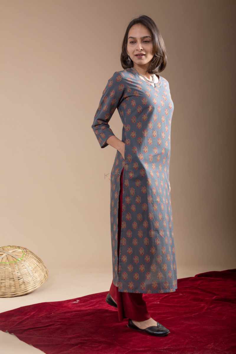 Image for Kusvaa Mbek02 Premala Cotton Bootil Print Kurta Front