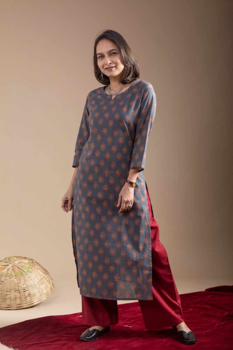 Image for Kusvaa Mbek02 Premala Cotton Bootil Print Kurta Side