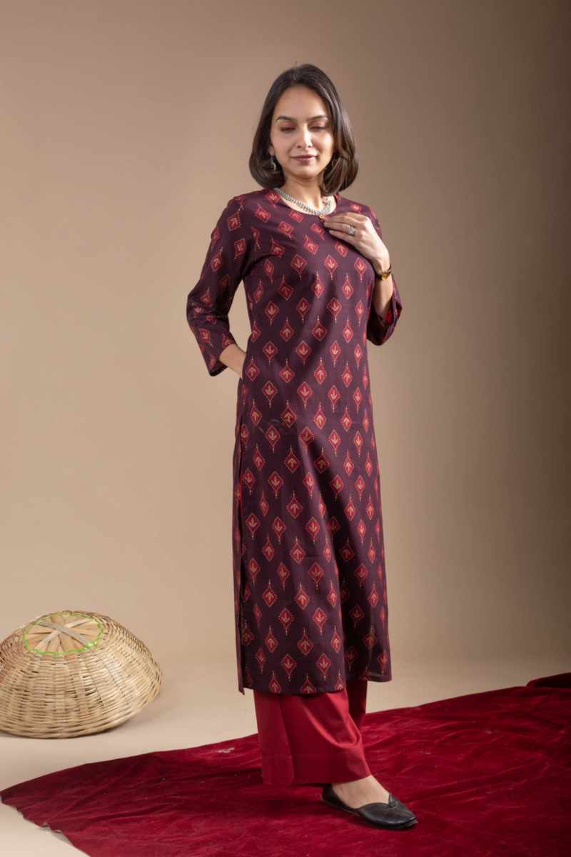 Image for Kusvaa Mbek03 Tanvi Cotton Bootil Print Kurta Front