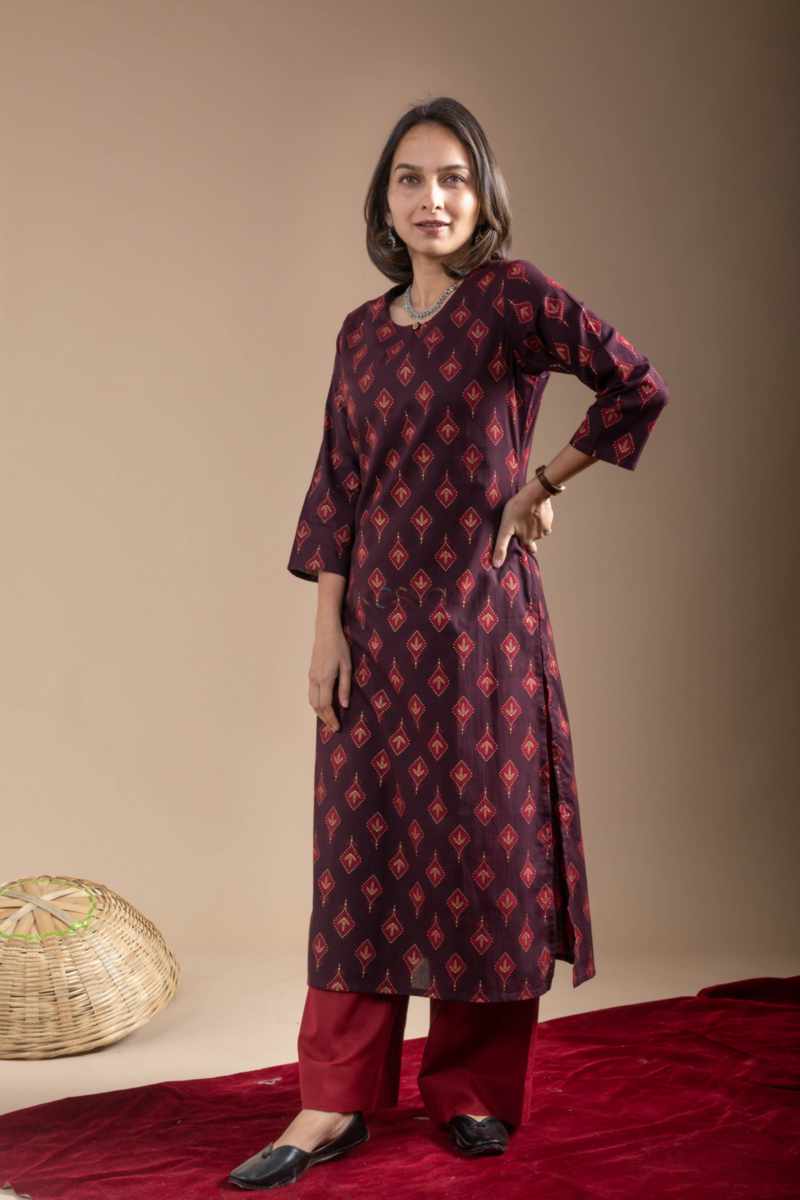 Image for Kusvaa Mbek03 Tanvi Cotton Bootil Print Kurta Side