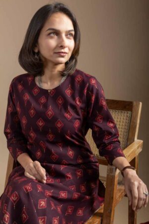Image for Kusvaa Mbek03 Tanvi Cotton Bootil Print Kurta Sitting