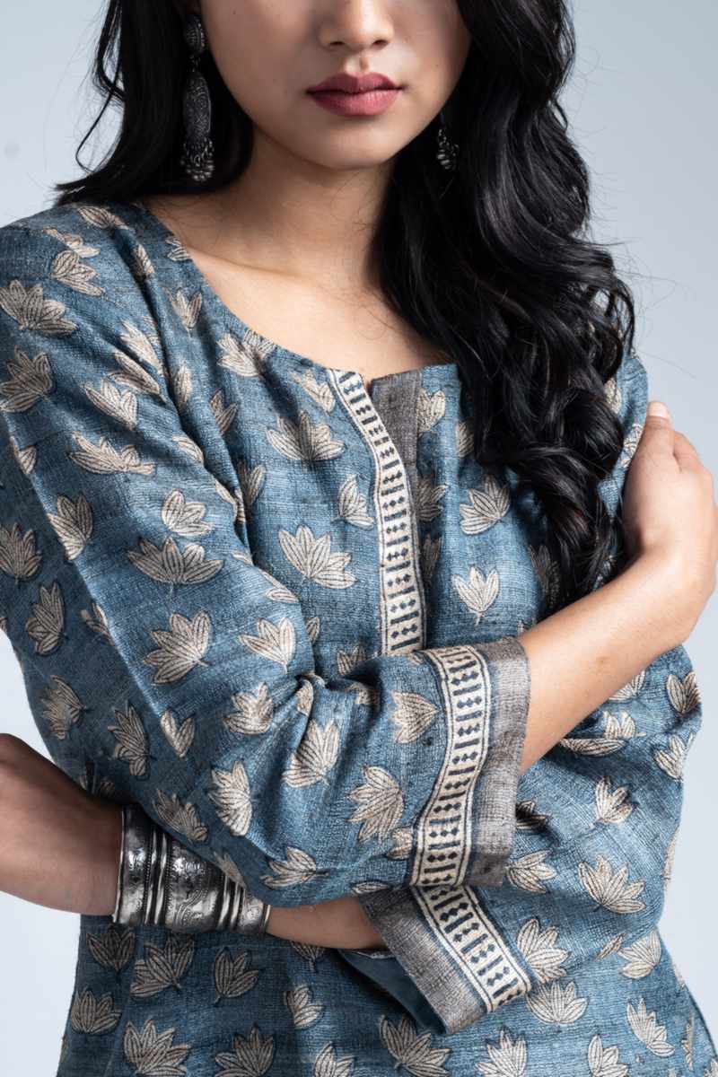 Image for Kusvaa Ne19 Rubaina Tussar Kurta Pant Set Closeup