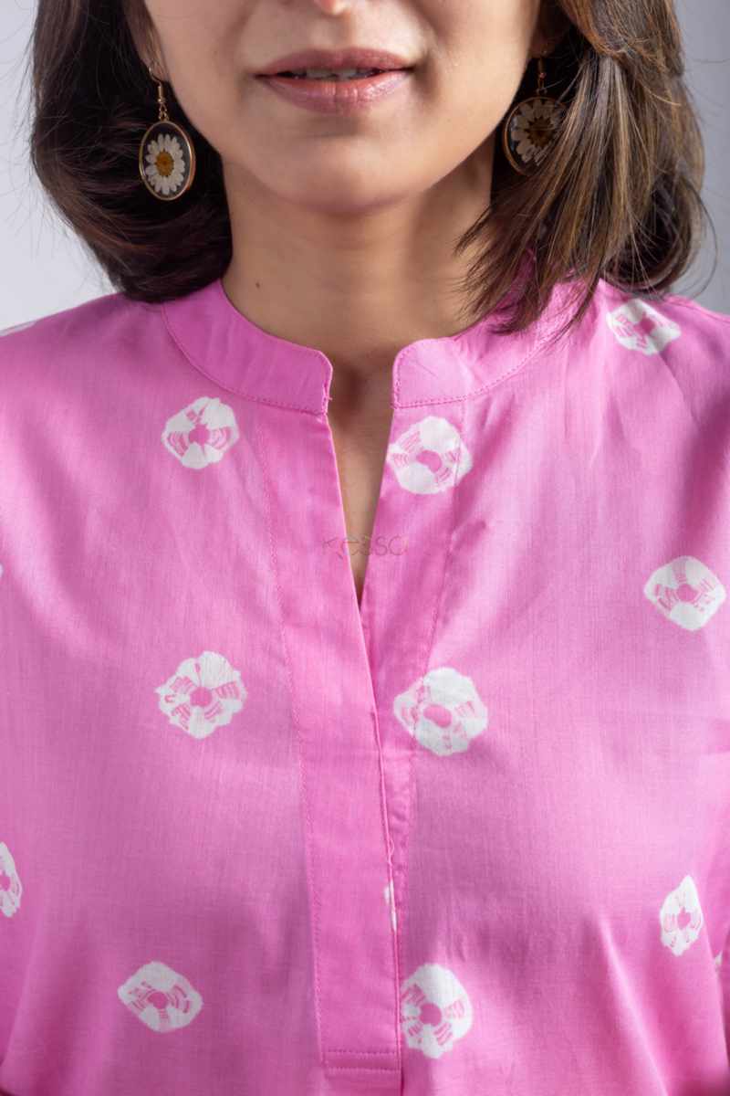 Image for Kusvaa Ne29 Jiya Cotton Bandhini Print Kurta Pant Set Closeup New