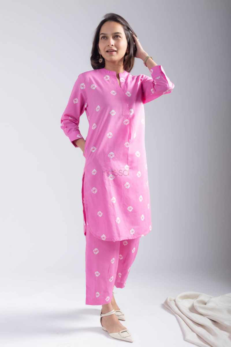 Image for Kusvaa Ne29 Jiya Cotton Bandhini Print Kurta Pant Set Front New