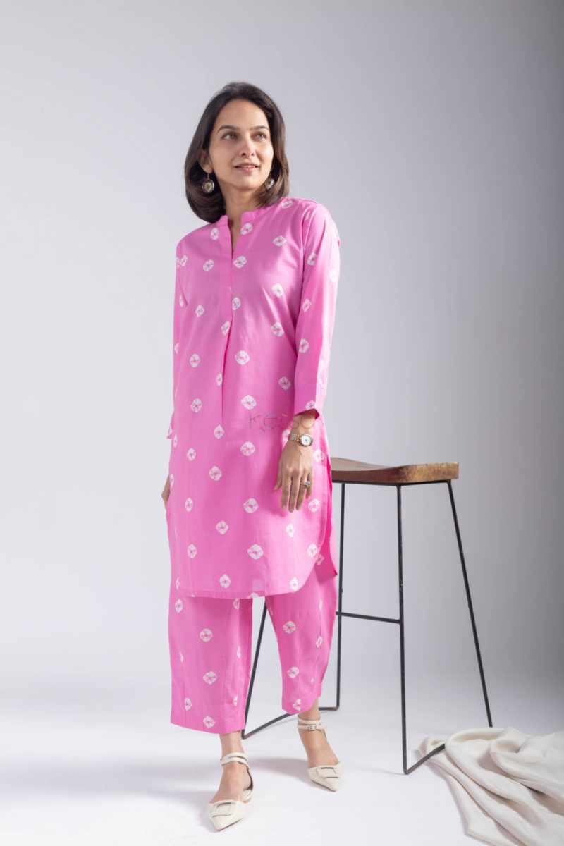 Image for Kusvaa Ne29 Jiya Cotton Bandhini Print Kurta Pant Set Side New