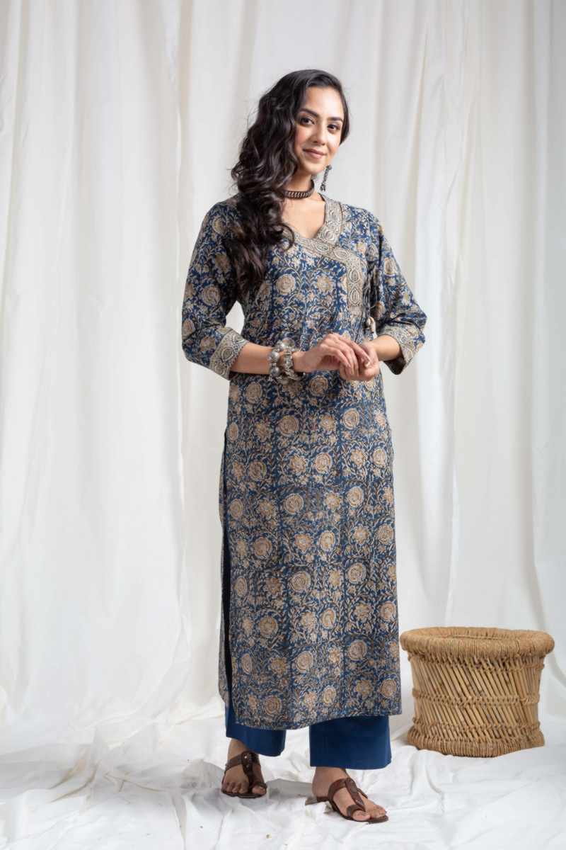 Image for Kusvaa Ne32 Suhani Cotton Kalamkari Kurta Front
