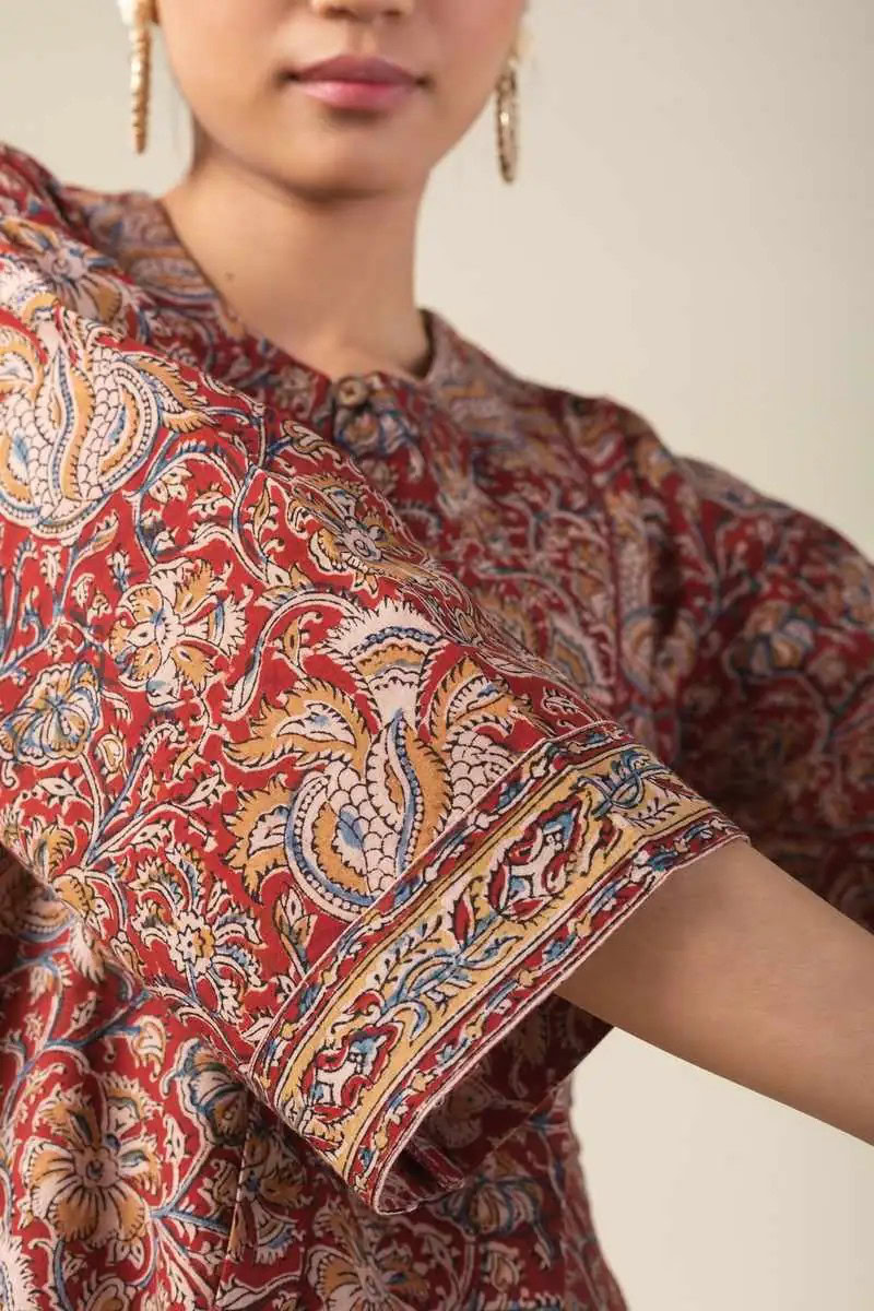 Image for Kusvaa Ne37 Kashiti Cotton Kalamkari Kurta Closeup 2 New