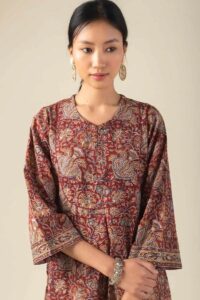 Image for Kusvaa Ne37 Kashiti Cotton Kalamkari Kurta Closeup New