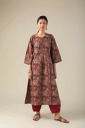 Image for Kusvaa Ne37 Kashiti Cotton Kalamkari Kurta Featured New