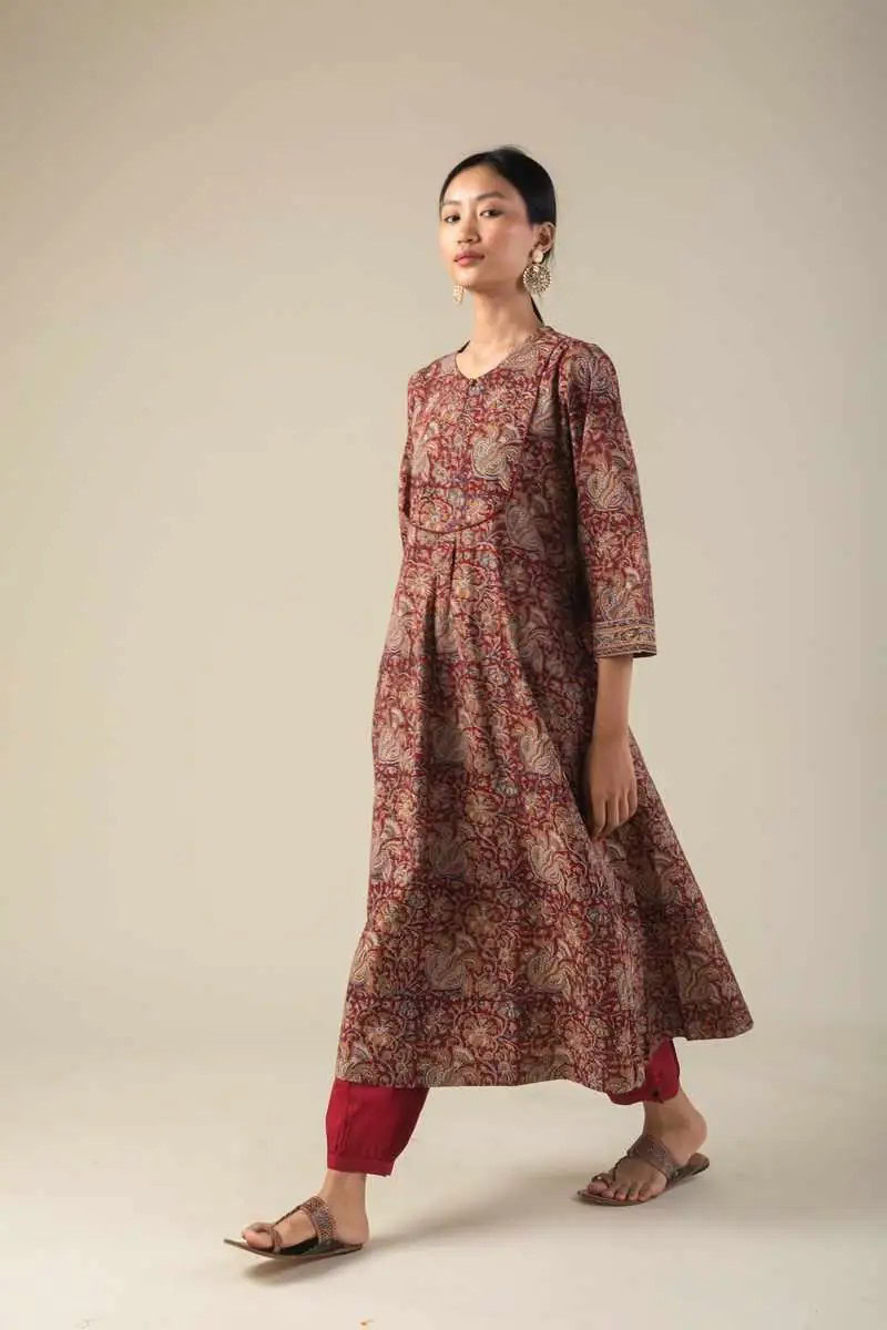 Image for Kusvaa Ne37 Kashiti Cotton Kalamkari Kurta Front New