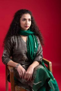 Image for Kusvaa Nekurta20 Chandria Tussar Kurta Pant Set Sitting