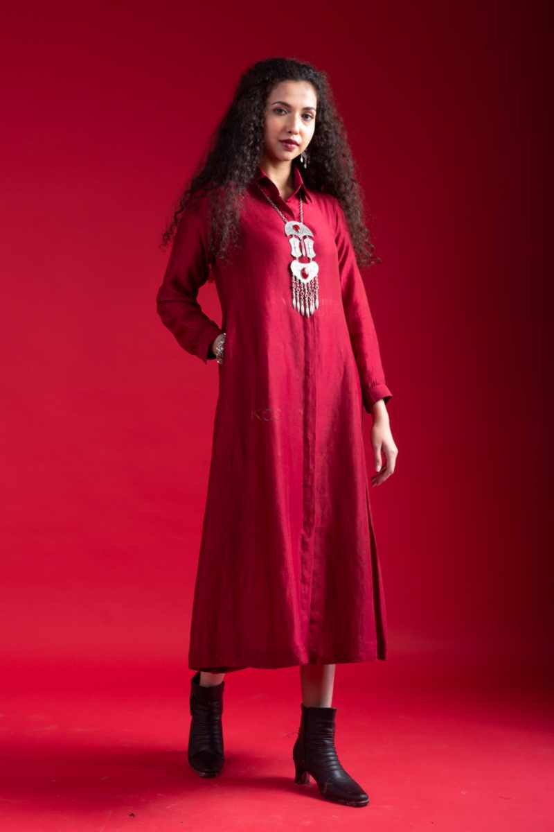 Image for Kusvaa Ne40 Aditi Linen Satin A Line Dress Side