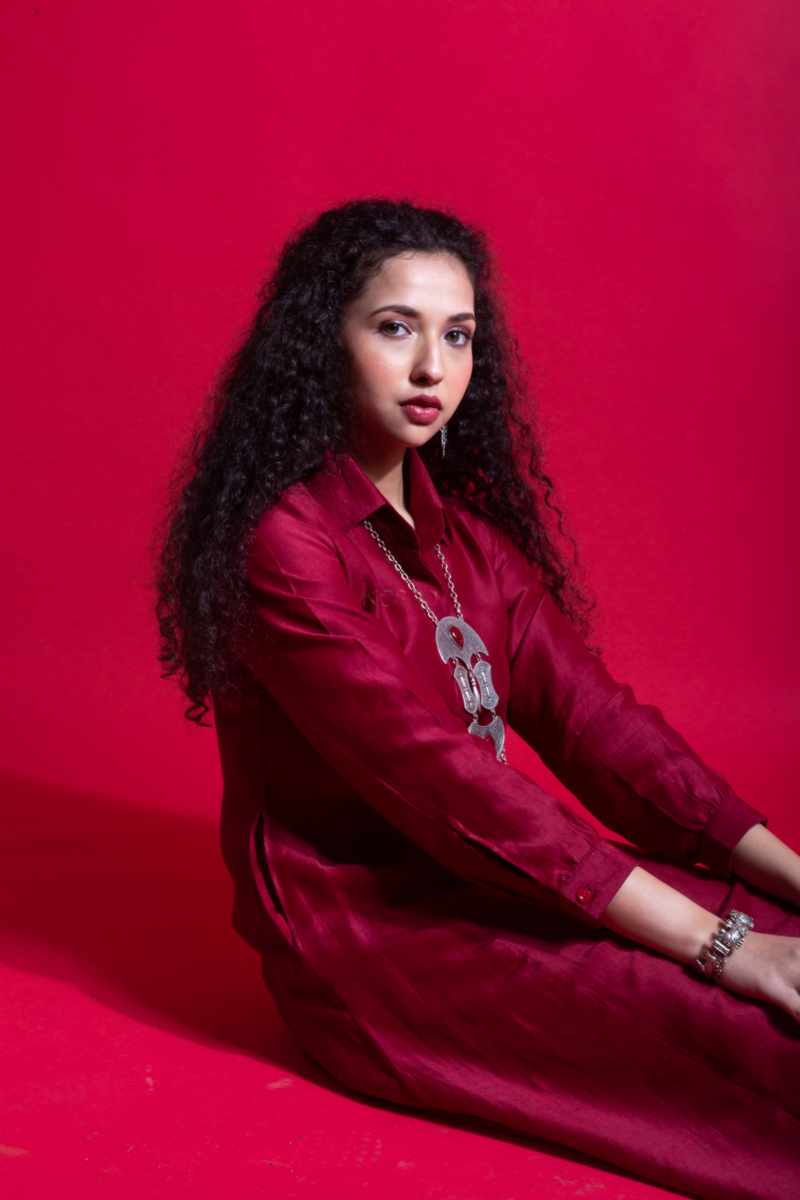 Image for Kusvaa Ne40 Aditi Linen Satin A Line Dress Sitting