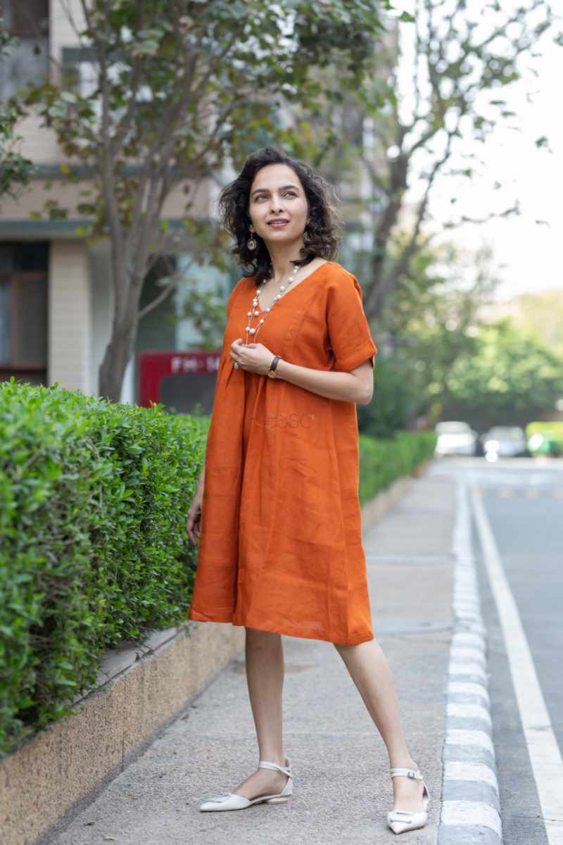 Image for Kusvaa Avdaf242 Hemlata Linen Dress Side New
