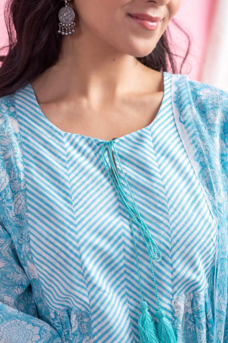 Image for Kusvaa Avdaf282 Fanisha Cotton Kurta With Kota Doriya Dupatta Set Closeup