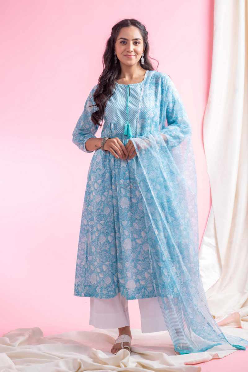 Image for Kusvaa Avdaf282 Fanisha Cotton Kurta With Kota Doriya Dupatta Set Featured