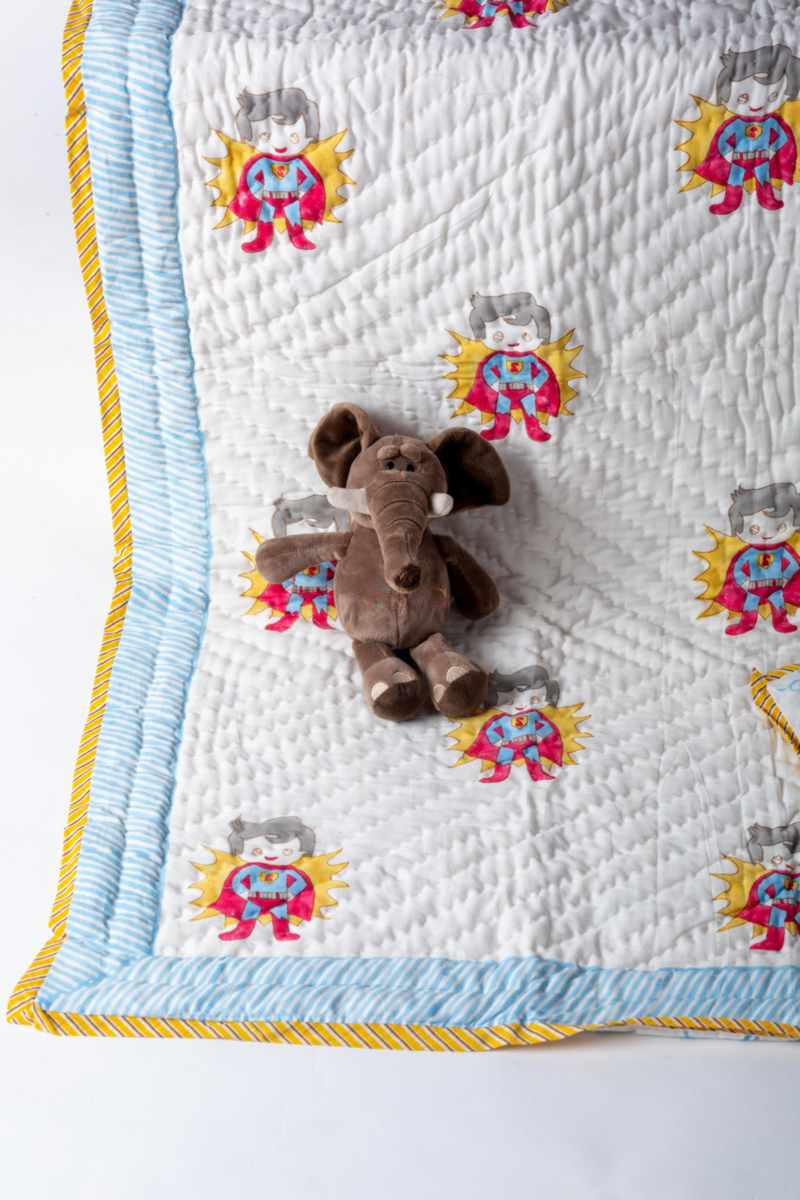 Image for Kusvaa Kaq296 Kiara Blockprint Mulmul Baby Quilt Featured
