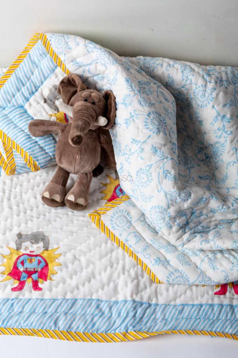 Image for Kusvaa Kaq296 Kiara Blockprint Mulmul Baby Quilt Front