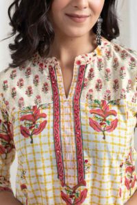 Image for Kusvaa Wsr430 Dharika Cotton Handblock Kurta Closeup