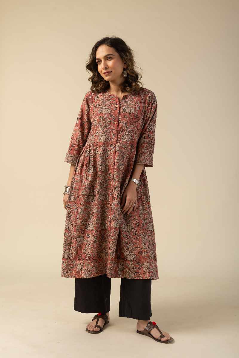 Image for Kusvaa Ne107 Joshilyn Cotton Kalamkari Dress Closeup 2 Latset