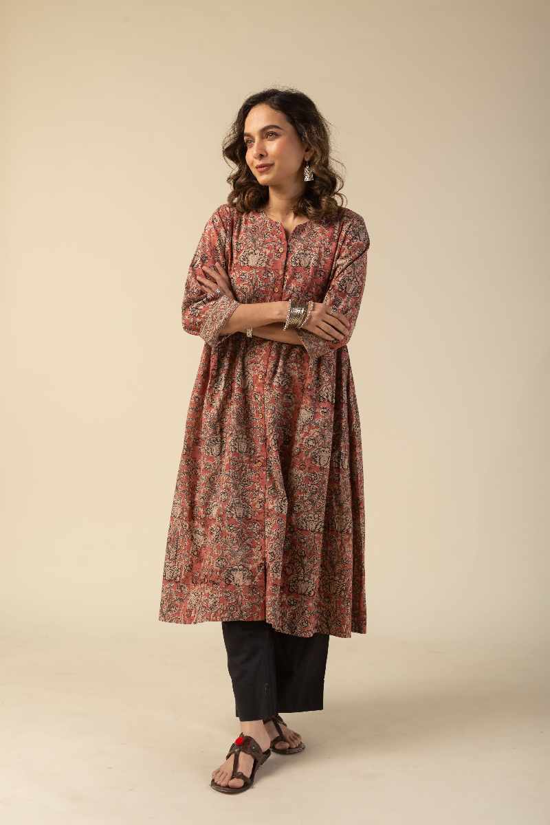Image for Kusvaa Ne107 Joshilyn Cotton Kalamkari Dress Closeup Latest