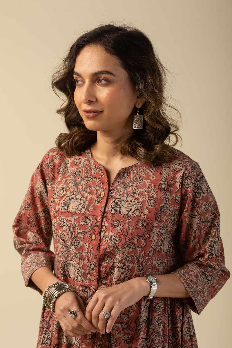 Image for Kusvaa Ne107 Joshilyn Cotton Kalamkari Dress Featured Latest