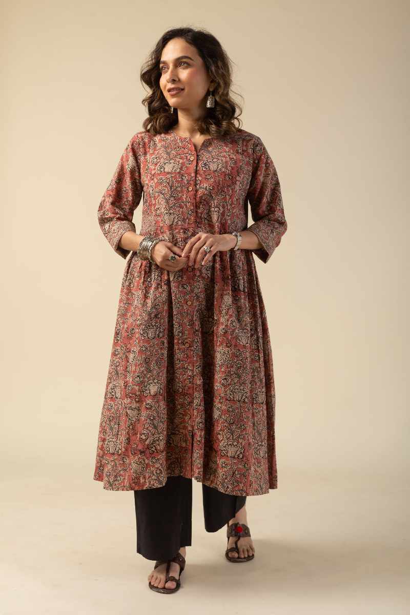 Image for Kusvaa Ne107 Joshilyn Cotton Kalamkari Dress Front Latest
