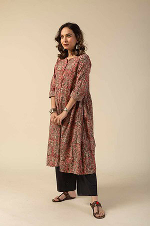 Image for Kusvaa Ne107 Joshilyn Cotton Kalamkari Dress Side Latset