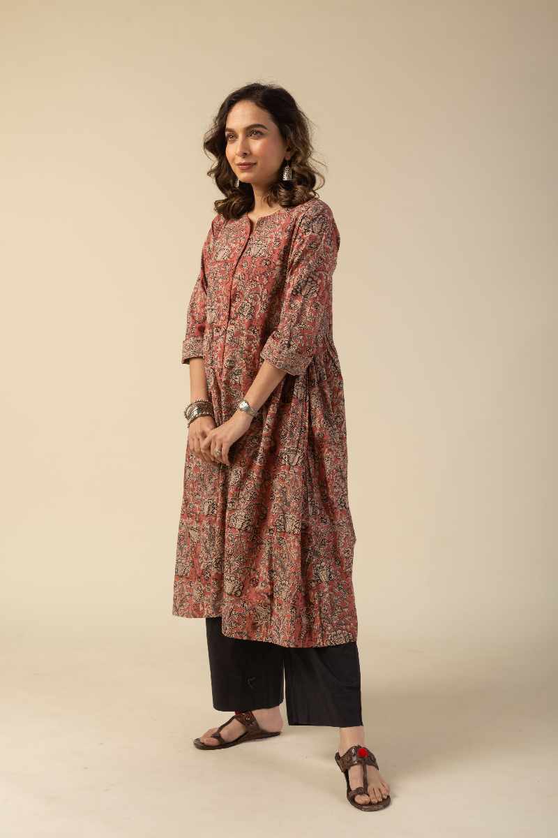 Image for Kusvaa Ne107 Joshilyn Cotton Kalamkari Dress Side Latset