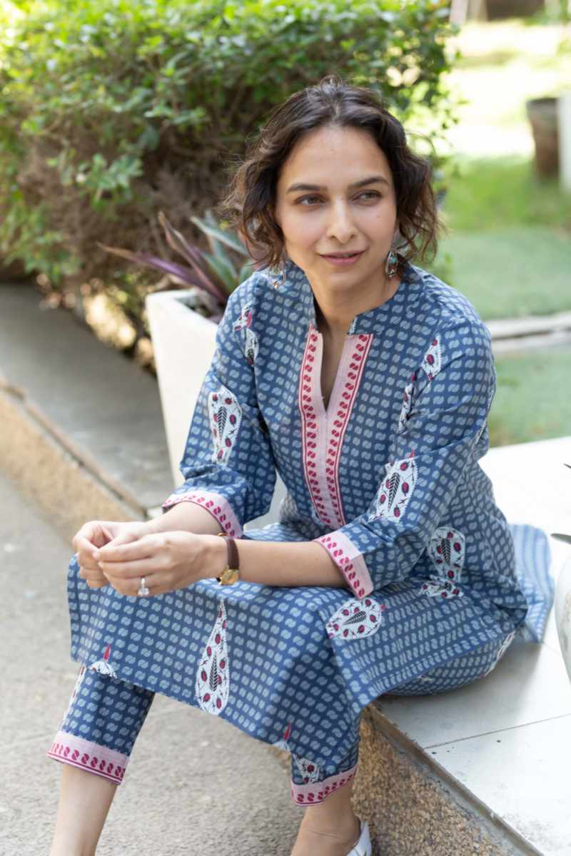 Image for Kusvaa Ne27 Laksha Cotton Kurta Pant Set Sitting