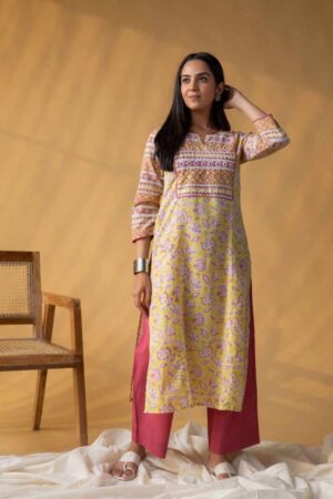 Image for Kusvaa Vcr266 Kalyan Cotton Handblock Print Kurta Featured