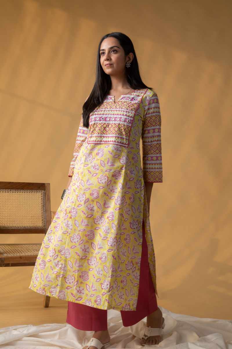 Image for Kusvaa Vcr266 Kalyan Cotton Handblock Print Kurta Front