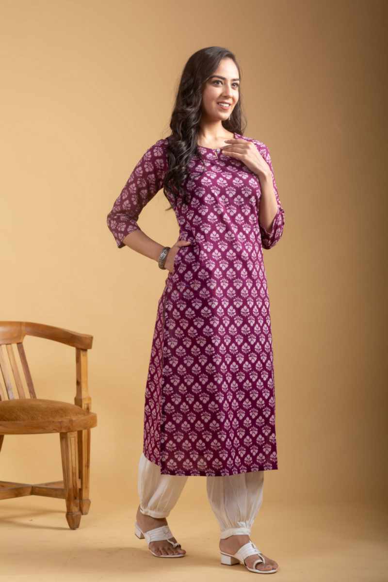 Image for Kusvaa Ws1094 Mesha Cotton Handblock Kurta Sitting