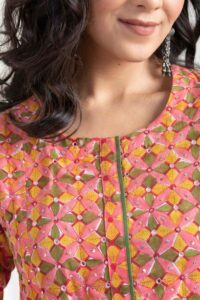 Image for Kusvaa Wsr431 Advika Cotton Handblock Kurta Closeup