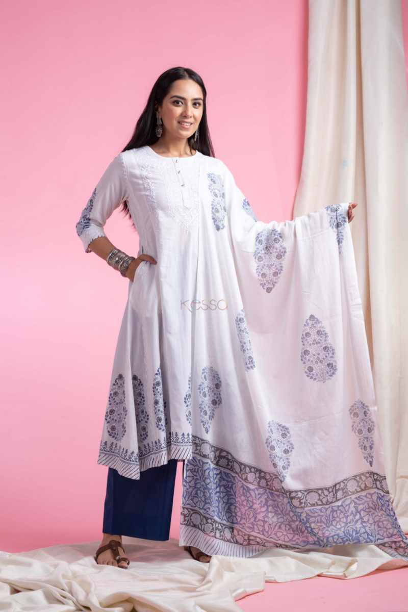 Image for Kusvaa Bpr62 Pinaki Cotton Kurta With Dupatta Set Side