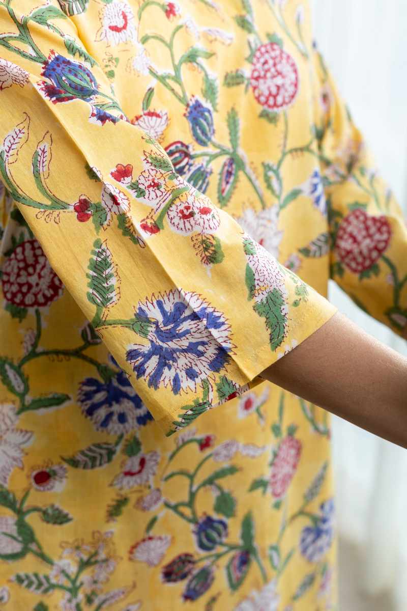Image for Kusvaa Ne121 Abhaya Cotton Handblock Kurta Closeup 2