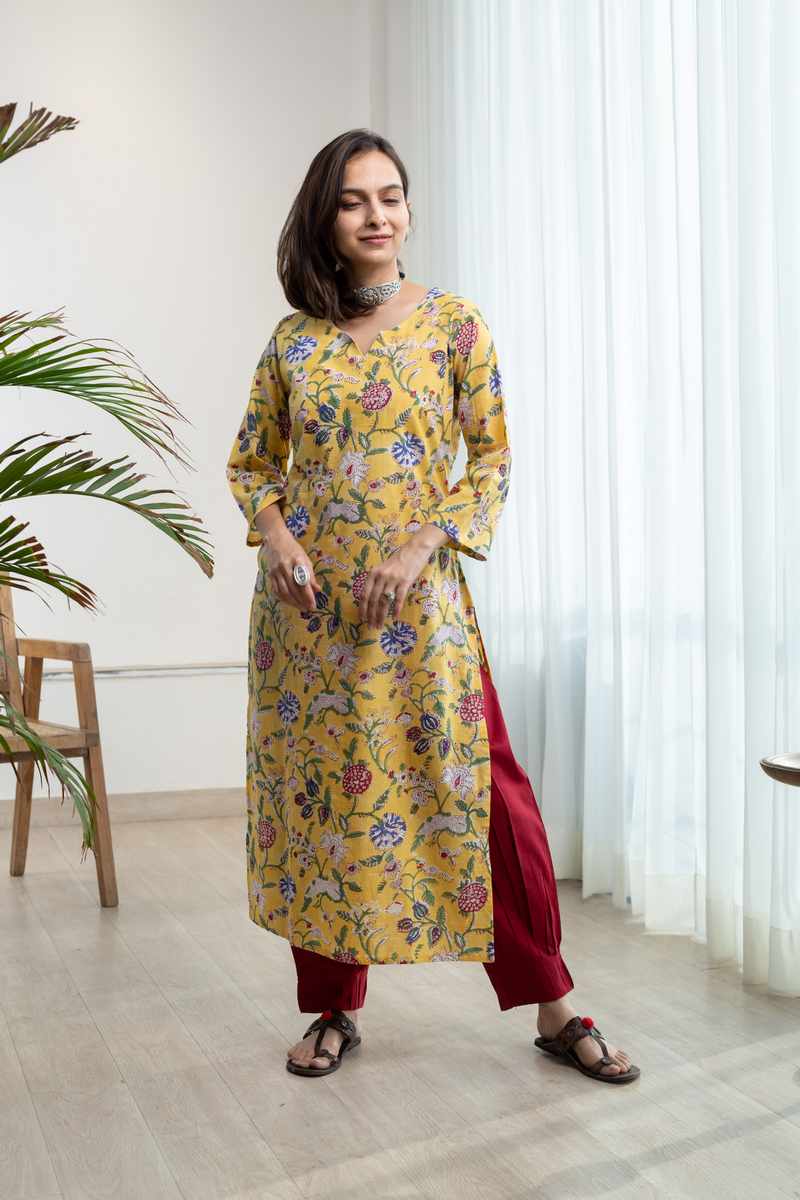 Image for Kusvaa Ne121 Abhaya Cotton Handblock Kurta Front
