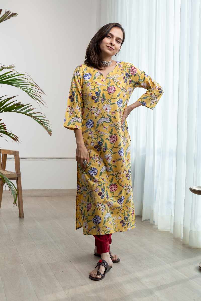 Image for Kusvaa Ne121 Abhaya Cotton Handblock Kurta Neck