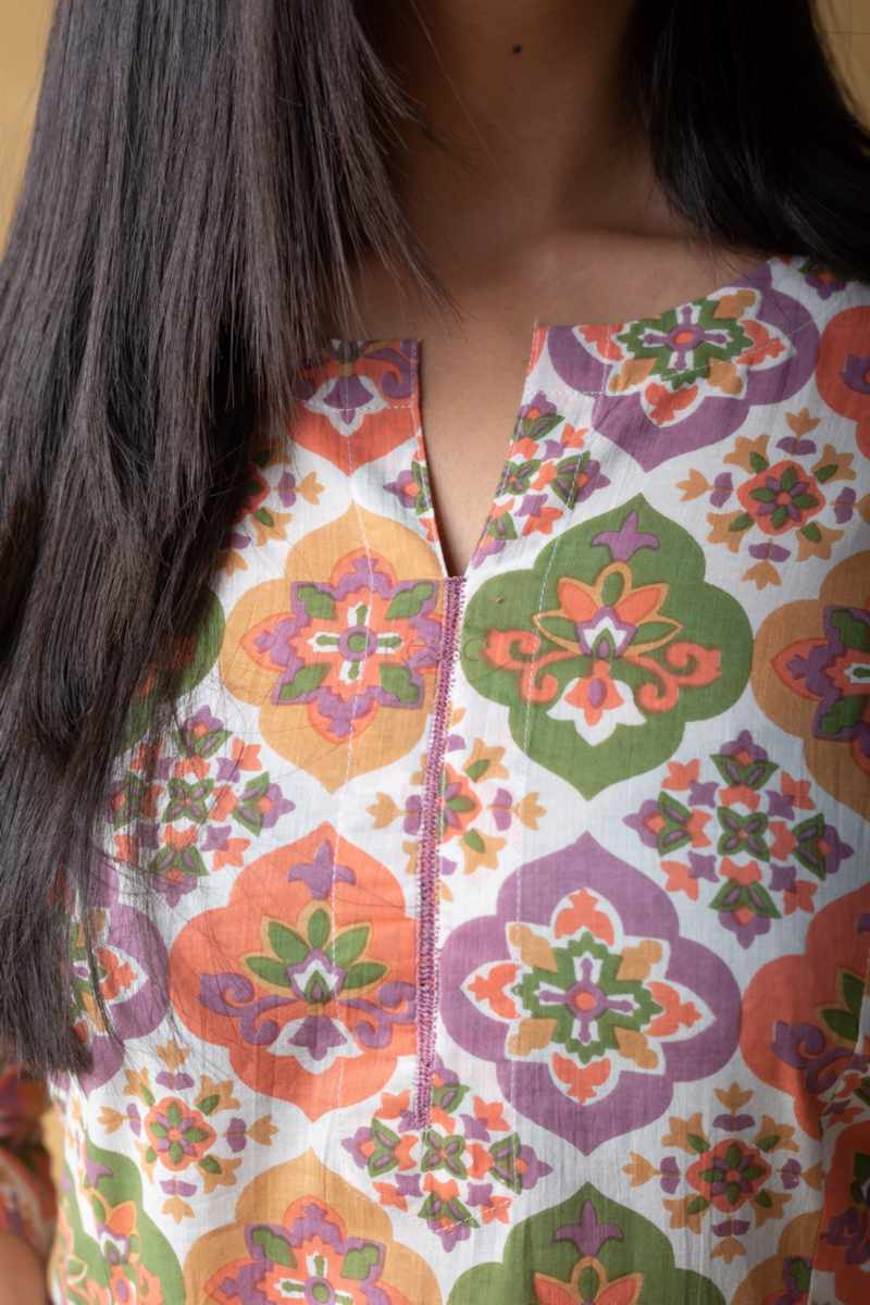 Image for Kusvaa Vcr267 Tasha Cotton Handblock Print Kurta Closeup