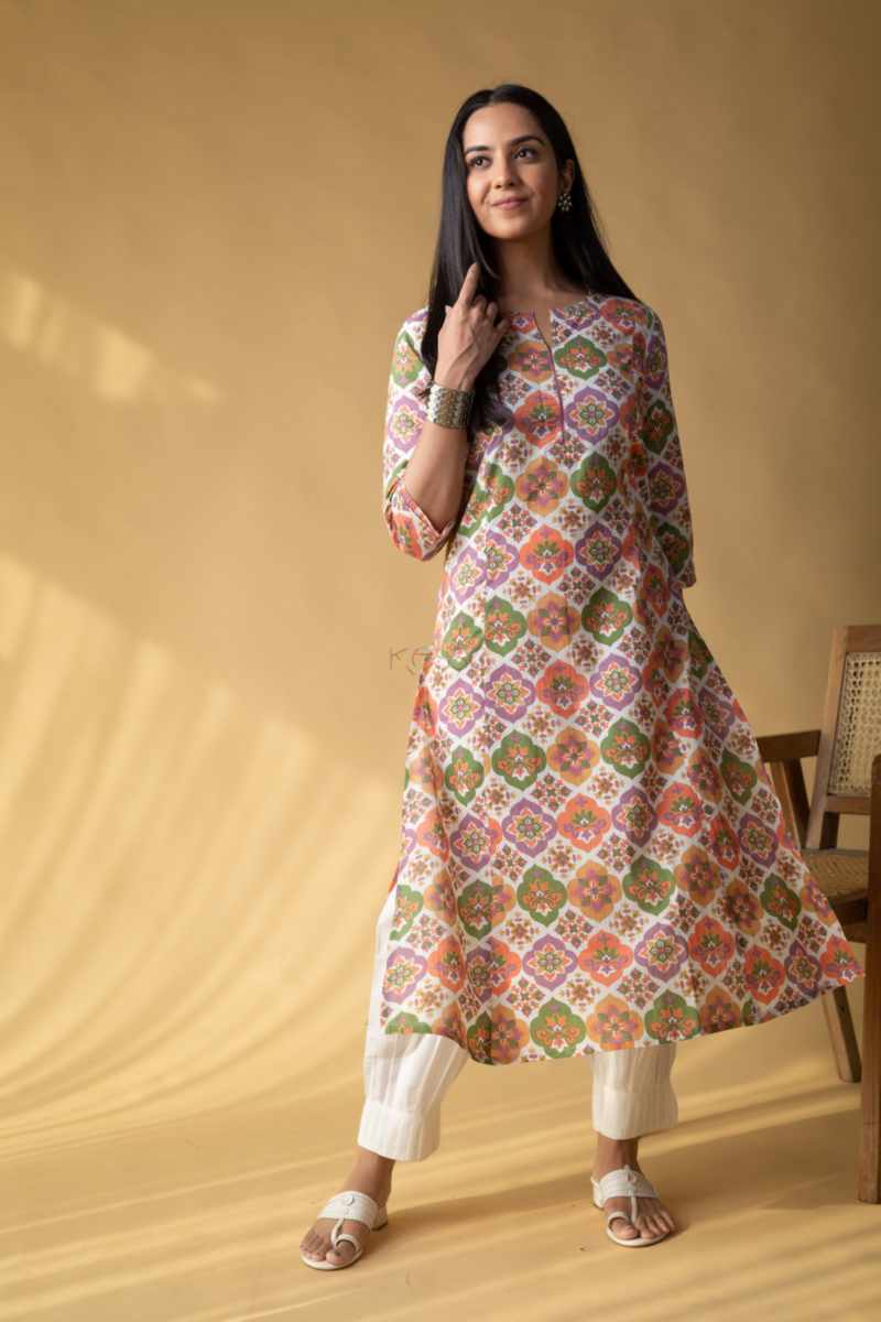 Image for Kusvaa Vcr267 Tasha Cotton Handblock Print Kurta Featured